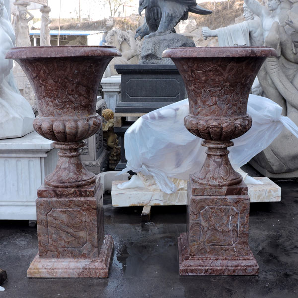 Antique red marble large garden flower pots in pair to sale TMP06