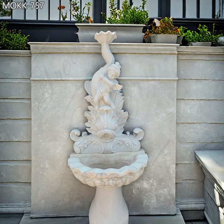 small size outdoor white marble water angel wall fountain for sale 3