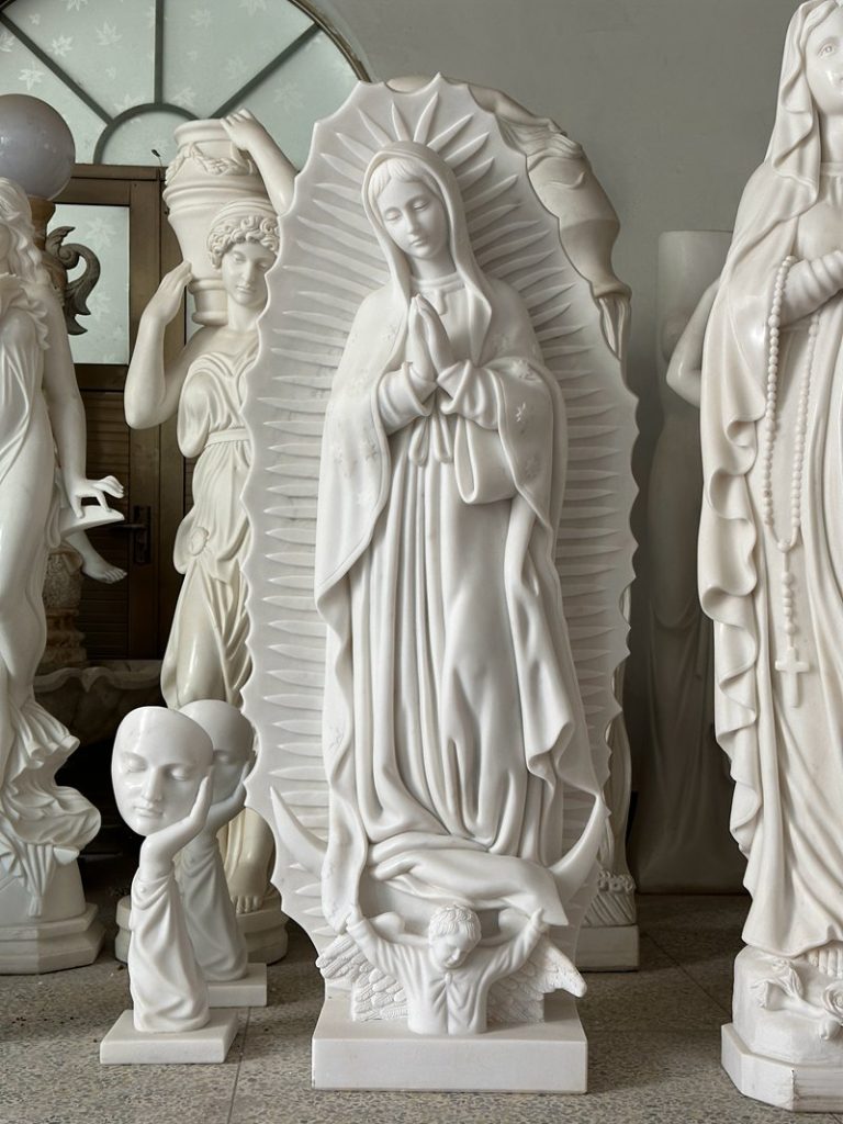 Large Marble Virgen De Guadalupe Garden Statue For Sale