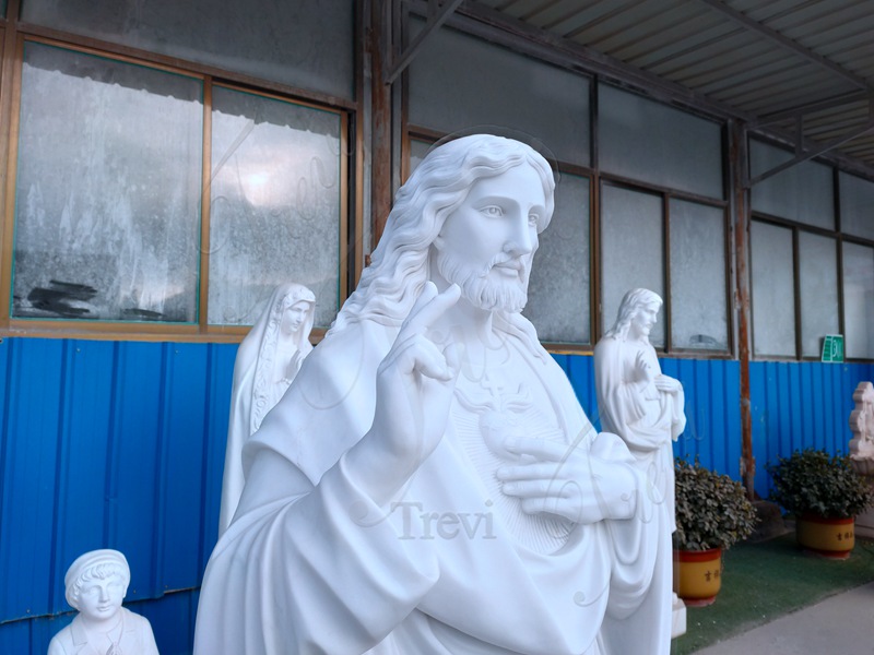 Life Size Marble Jesus Statue with Sacred Heart for Sale 4