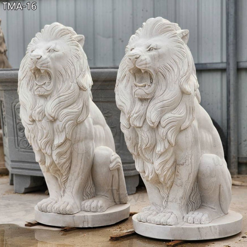 Outdoor-Marble-Sitting-Roaring-Lion-Statues-for-Sale