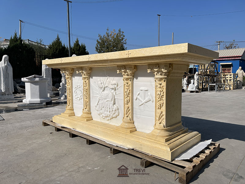 white and beige marble altar