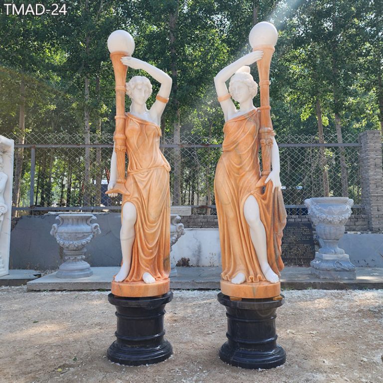 life size mixed color marble greek statue lamp for sale 5