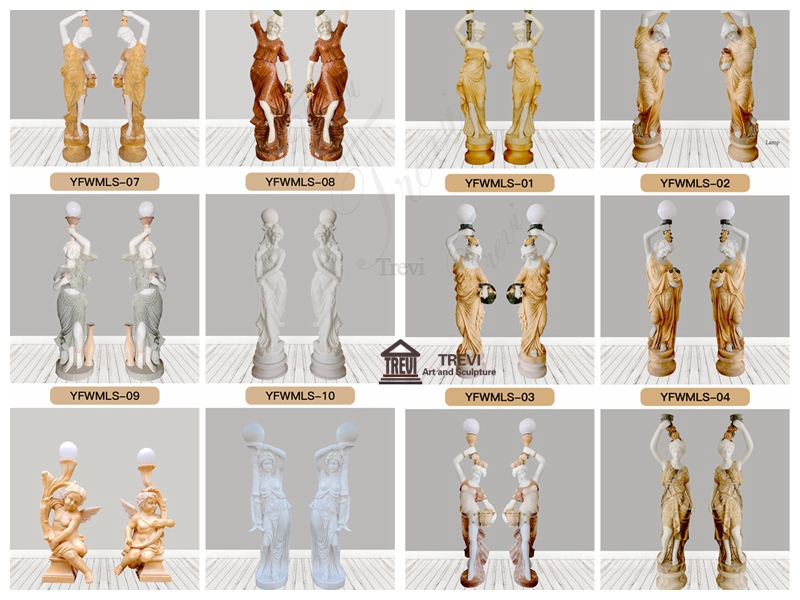 life size mixed color marble greek statue lamp for sale 8