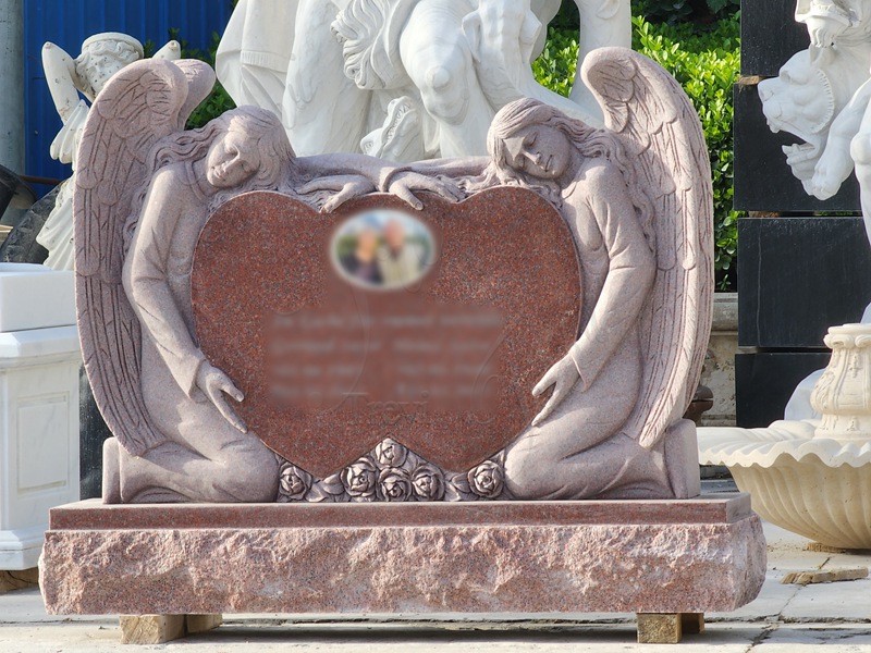 heart shape red marble angels headstone