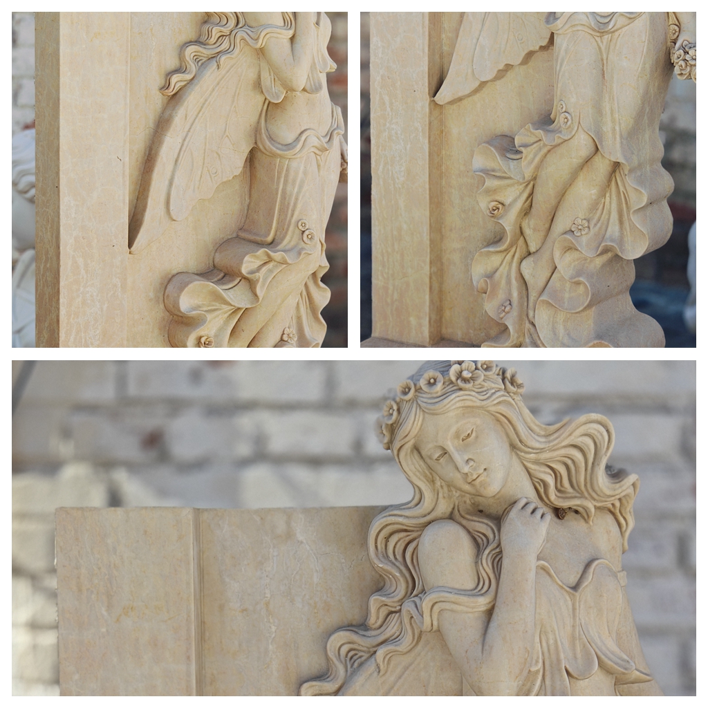 custom made marble angel headstone details