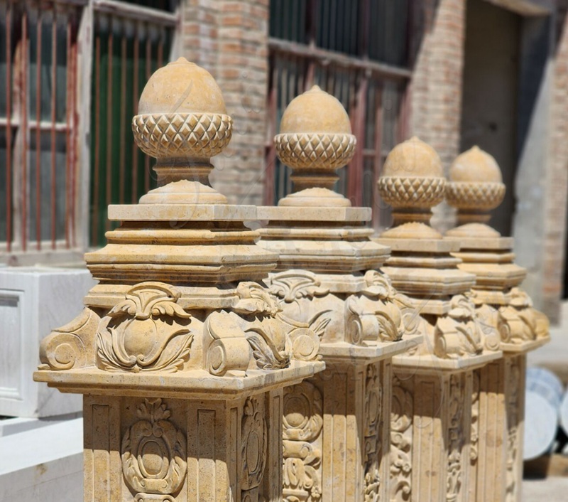 exquisite hand carved marble gate pillars details