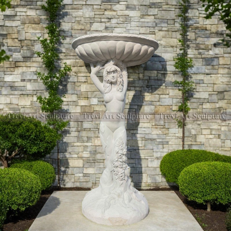 outdoor marble goddess garden statue with planter