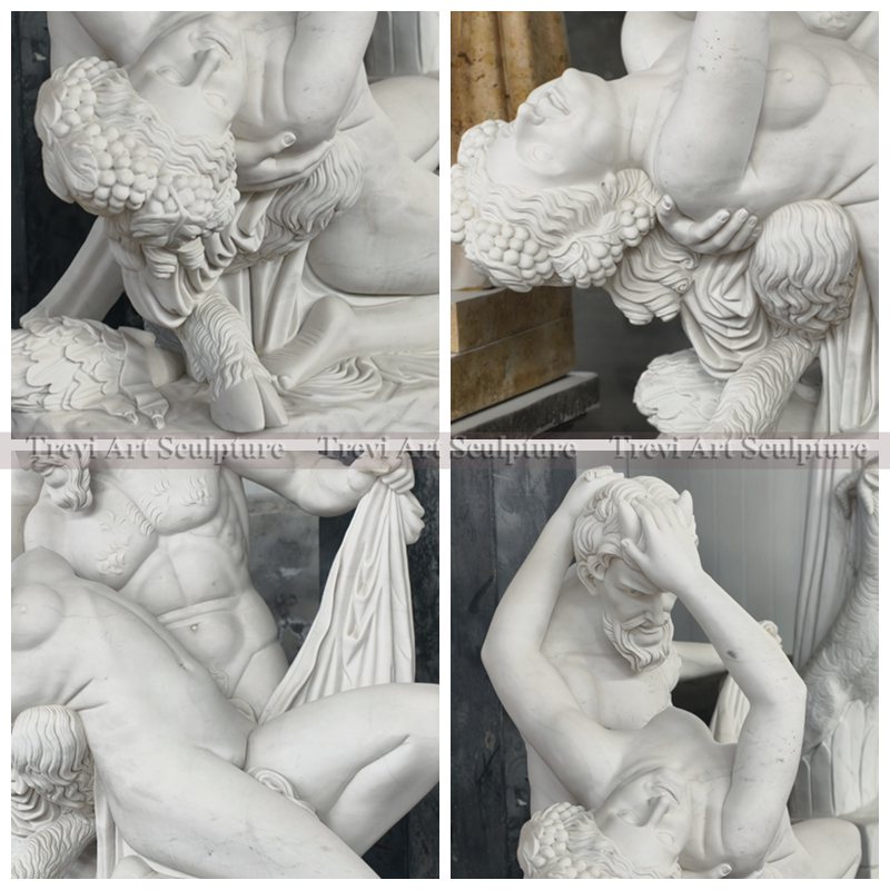 life size marble satyr and bacchante statue details