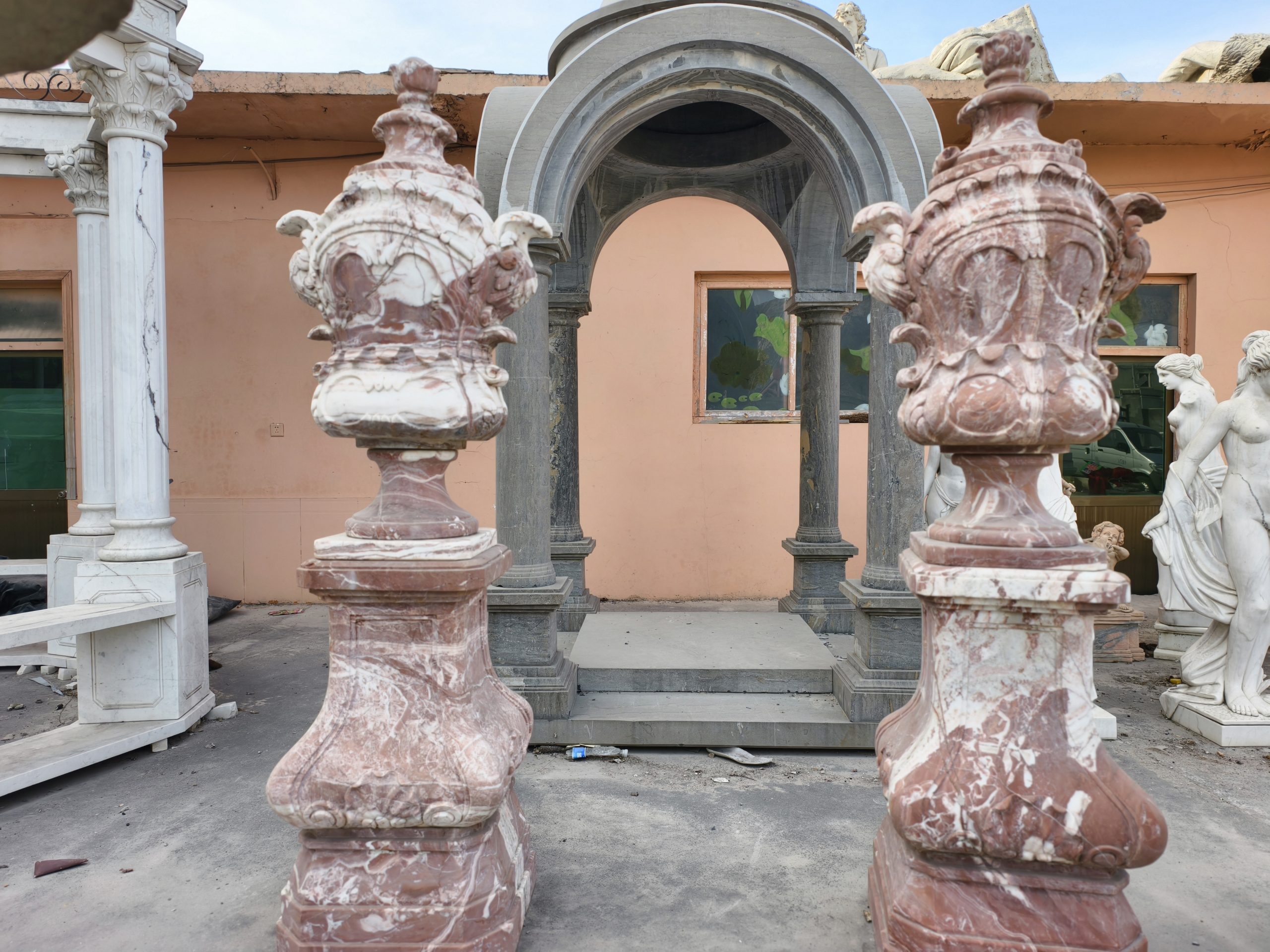 large red marble planter